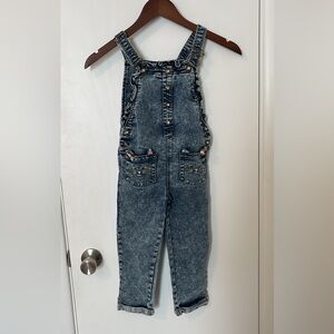 Girls Acid-Wash Denim/Jean Cat Overalls